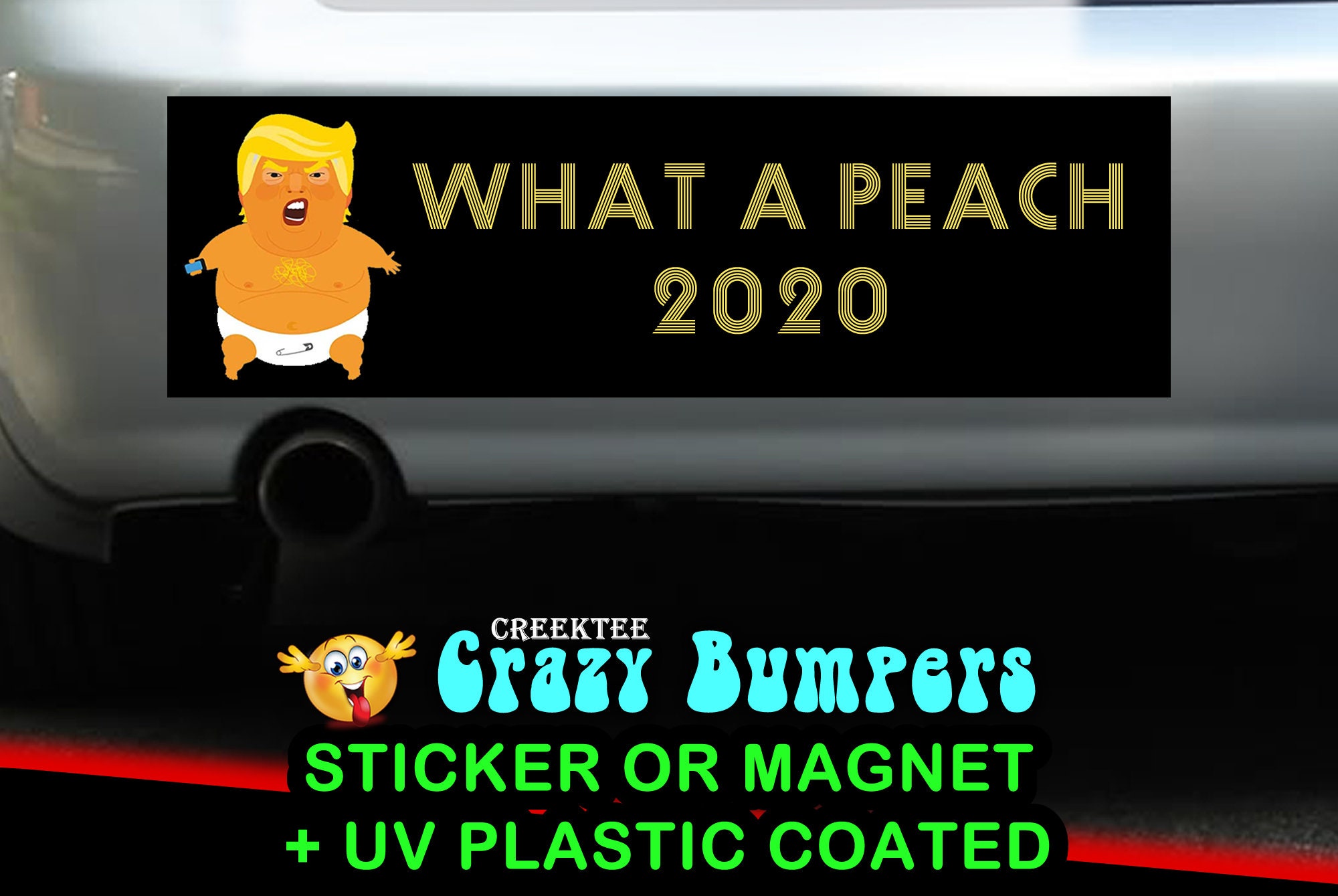 What A Peach 2020 Trump icon Up 10 x 3 Bumper Sticker - Custom changes and orders welcomed! What A Peach 2020 Trump icon Up 10 x 3 Bumper Sticker - Custom changes and orders welcomed!