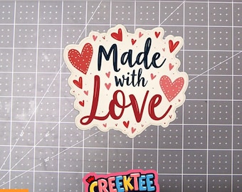 Made With Love Vinyl Sticker, Window Cling or Magnet in UV Laminate Coating