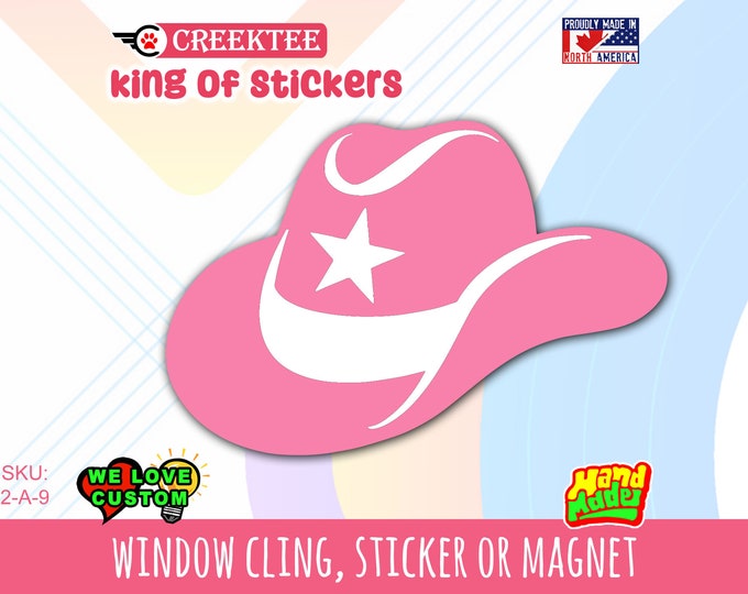 Cowboy Hat any color Vinyl sticker , window cling or magnet in various sizes from 3" to 7" with uv laminate protection