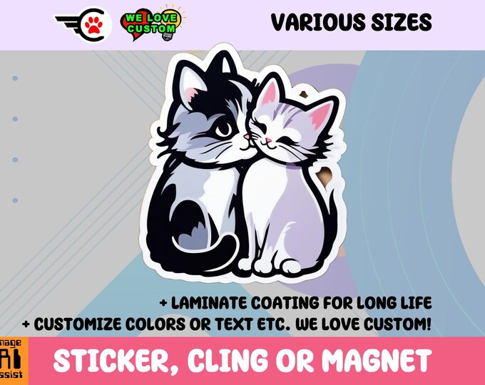 Cats in love Vinyl Sticker, Magnet or Window Cling in Various Sizes