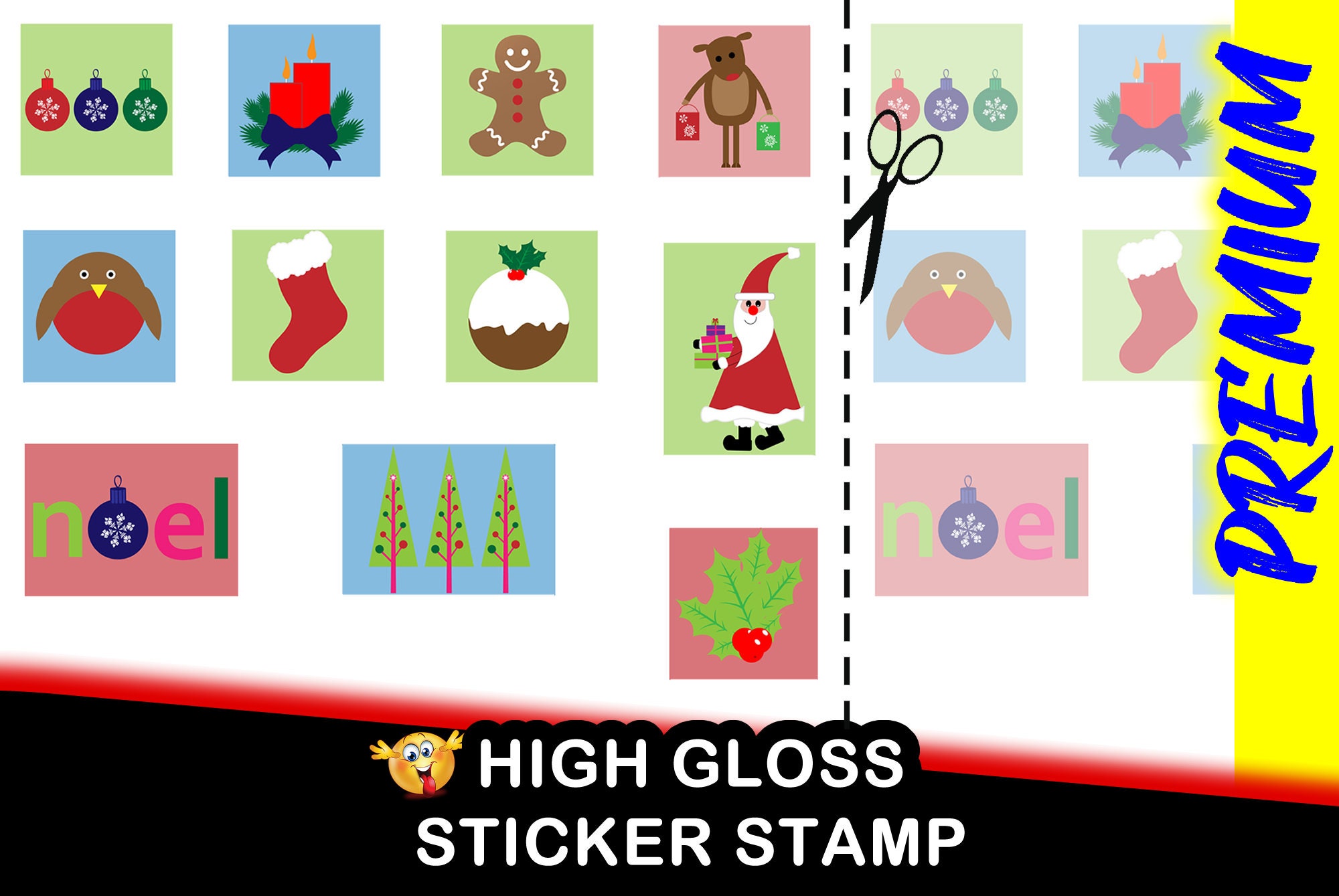 Premium Fun Christmas Stamp Sticker for Santa Claus gifts, Christmas Cards - Sheet of 11 each different from 1.5 x 2 inch- HIGH GLOSS Premium Fun Christmas Stamp Sticker for Santa Claus gifts, Christmas Cards - Sheet of 11 each different from 1.5 x 2 inch- HIGH GLOSS