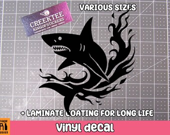 Shark Vinyl Decal Various Sizes and Colors Die Cut Vinyl Decal also in Cool Chrome Colors