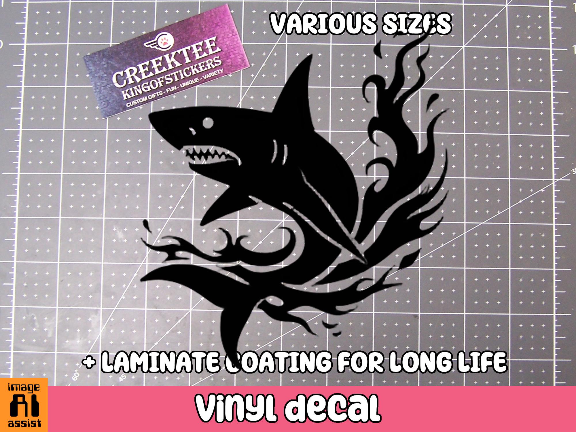 Shark Vinyl Decal Various Sizes and Colors Die Cut Vinyl Decal also in Cool Chrome Colors