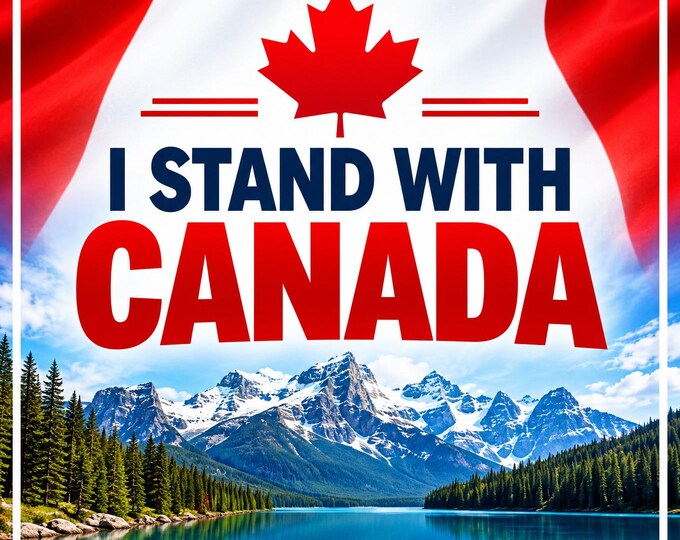 I Stand With Canada Square Bumper Sticker, Magnet, Vinyl Sticker or Window Cling, UV Laminate Coating, laptop, water bottle