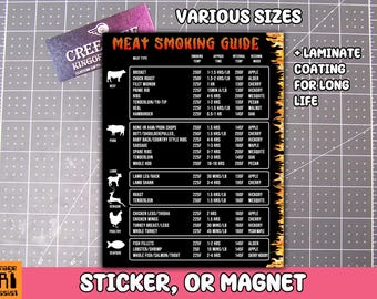 Meat Smoking Guide Magnet or Sticker in Laminate Coating, Various Heights...