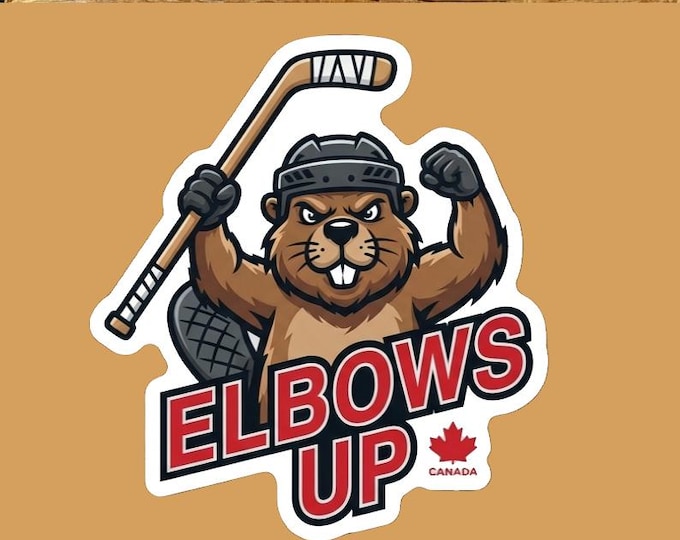 Elbows Up Canada Angry Beaver Bumper Sticker, Magnet, Vinyl Sticker, Window Cling, UV Laminate, laptop, water bottle