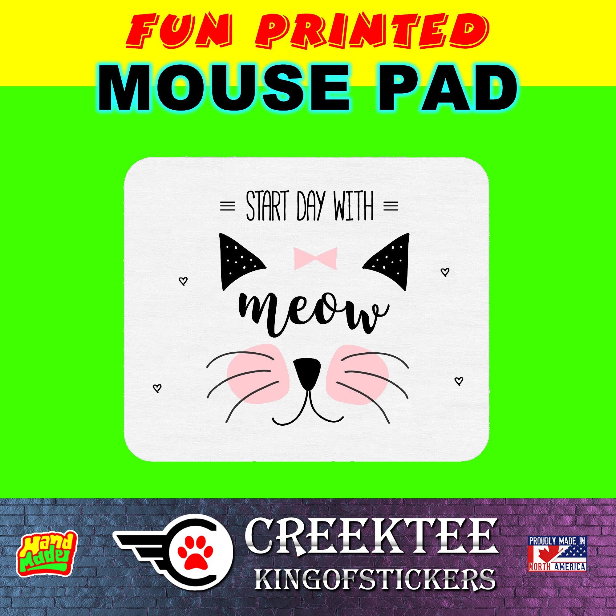 Round or Rectangle Funny Cat Printed Custom Mouse Pad - Mouse Pad Thick Non Slip Bottom Smooth or with your custom image or design