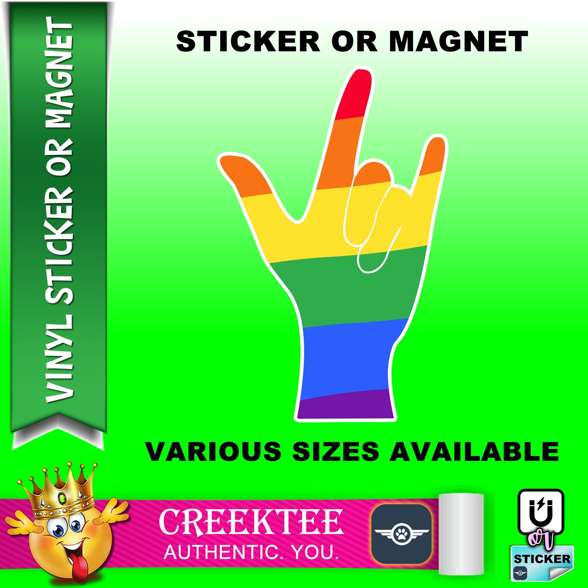 Rainbow Hang Loose Hand Quality Vinyl Sticker or Magnet VARIOUS SIZES with laminate coating