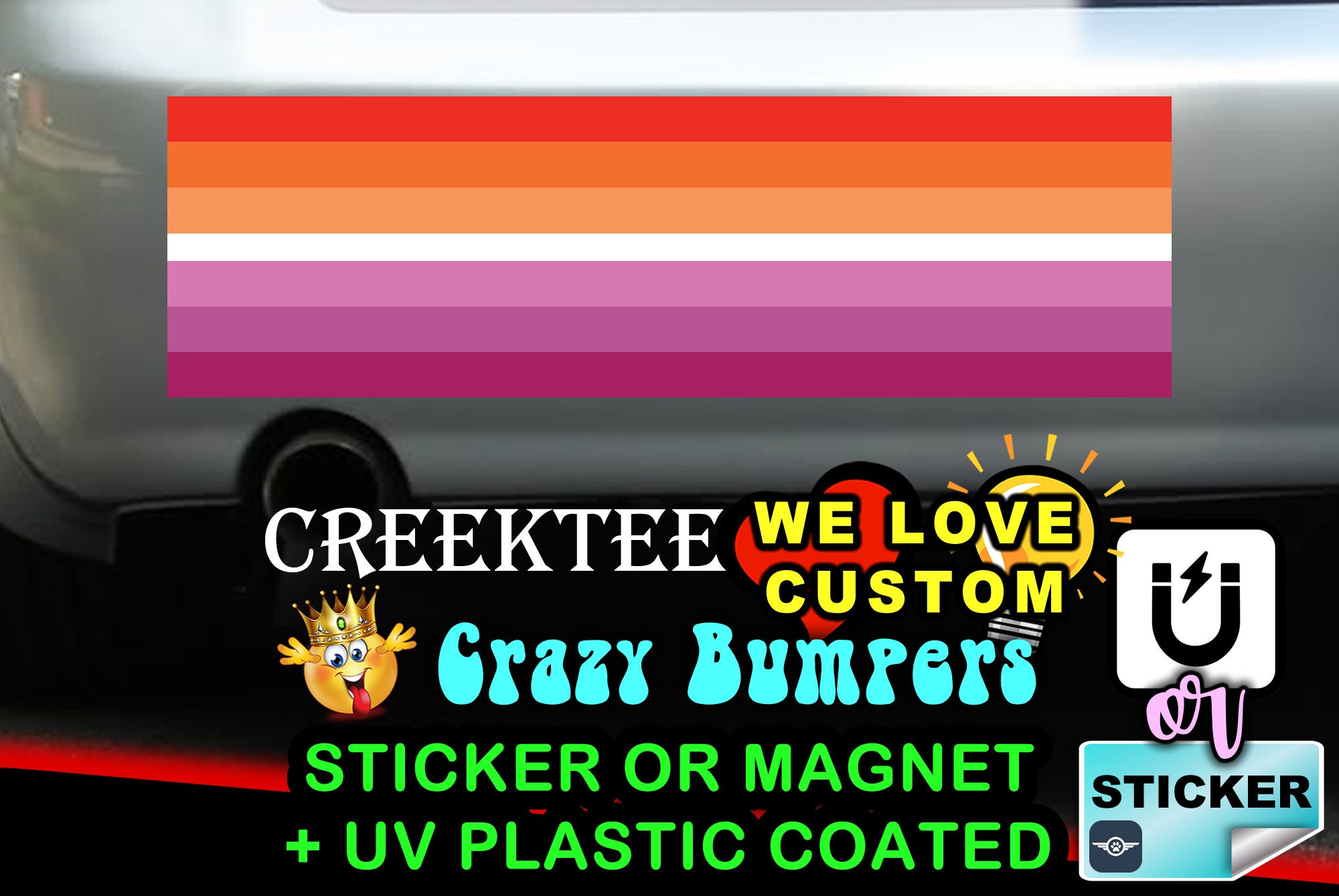 Lesbian Sunset Flag Bumper Sticker or Magnet in new sizes, 4