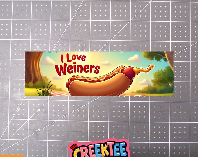 I Love Weiners Vinyl Bumper Sticker, Window Cling or Bumper Sticker Magnet in UV Laminate Coating