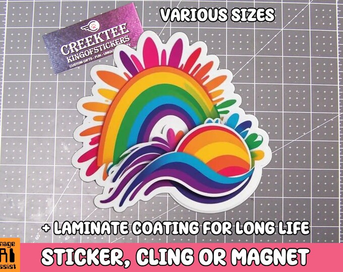 Gay Pride Vinyl Sticker, Window Cling or Magnet in UV Laminate Coating Choose 10" for Standard Size