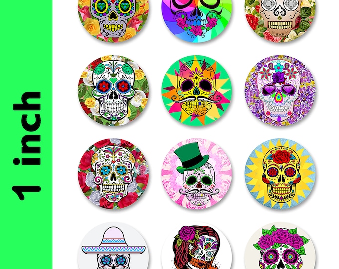 Fun Skulls Stickers 1 INCH Round Sticker Sheets - 12 Stickers per Sheet Order