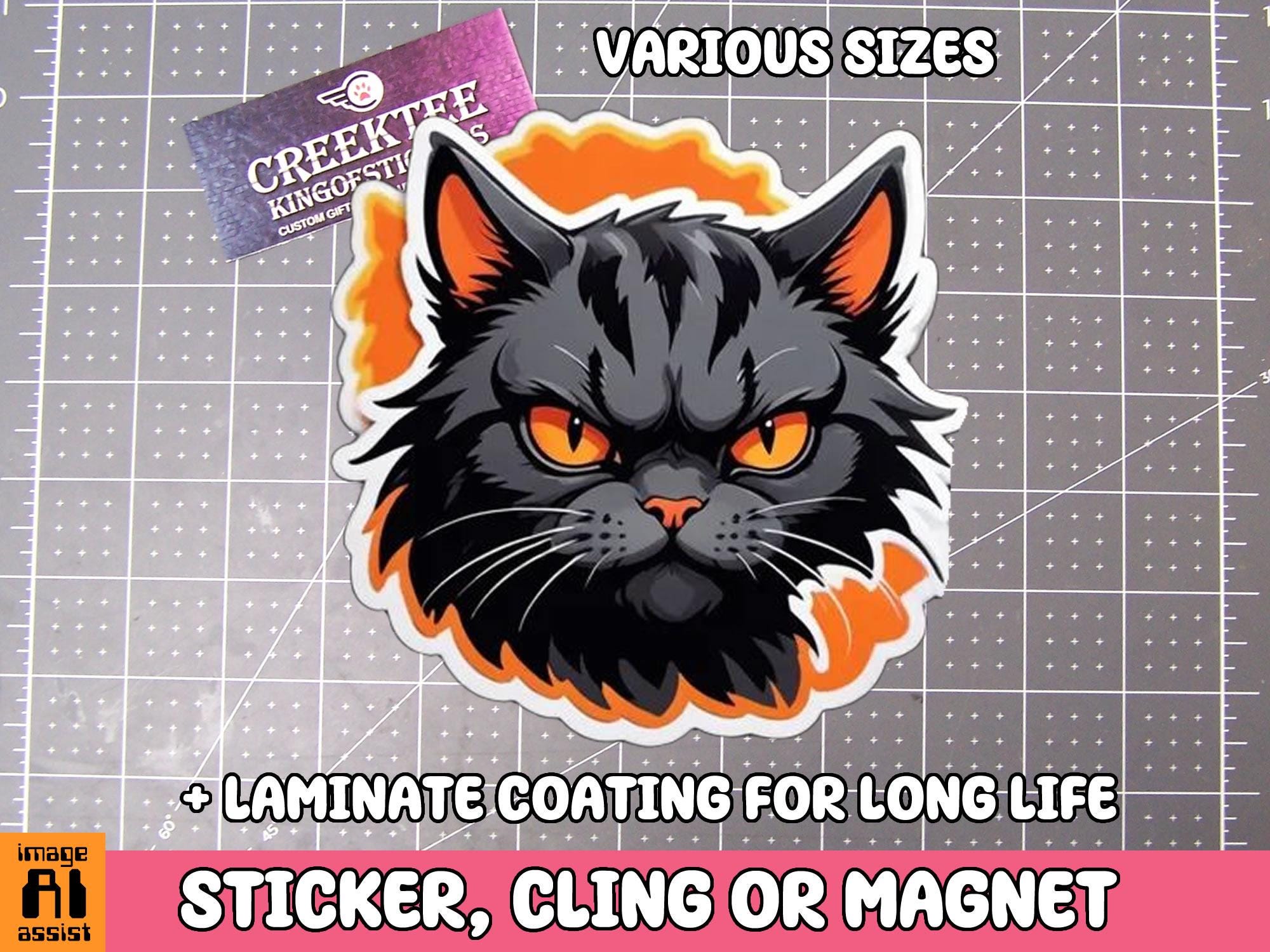 Angry Cat Vinyl Sticker, Window Cling or Magnet in UV Laminate Coating
