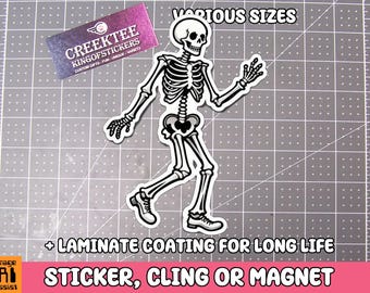 Skelett Sticker Tanzendes Skelett Magnet, Tanzender Skelett Vinyl Aufkleber, Magnet oder Cling in Verschiedenen Größen, Schädel Zeichnung, Laptop Aufkleber