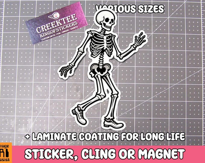 Skeleton Sticker Dancing Skeleton Magnet, dance macabre  Vinyl Sticker, Magnet or Cling in Various Sizes, skull drawing, laptop sticker