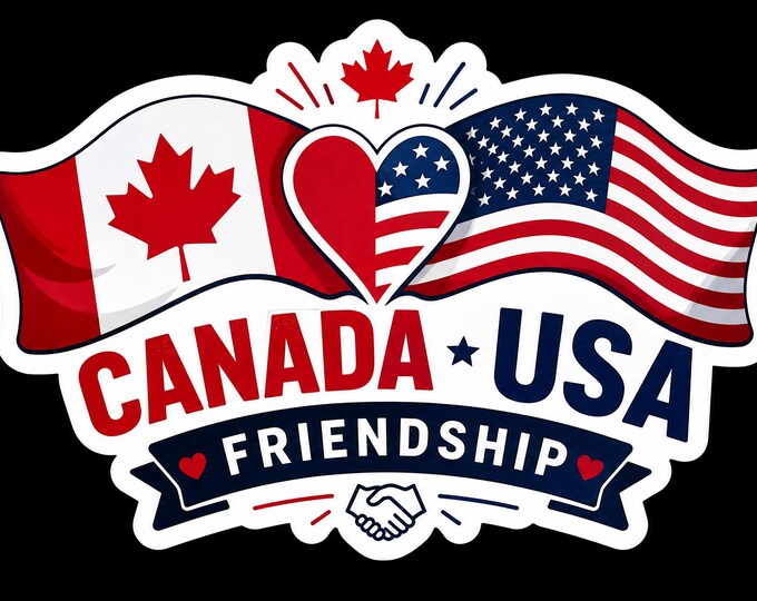 USA Canada Friendship Bumper Sticker, Magnet, Vinyl Sticker or Window Cling, UV Laminate Coating, laptop, water bottle