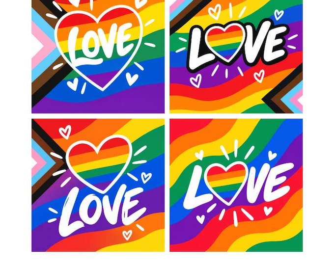 4x Pack, Pride Square Bumper Sticker, Magnet, Vinyl Sticker or Magnet in UV Laminate Coating - 4 inch wide