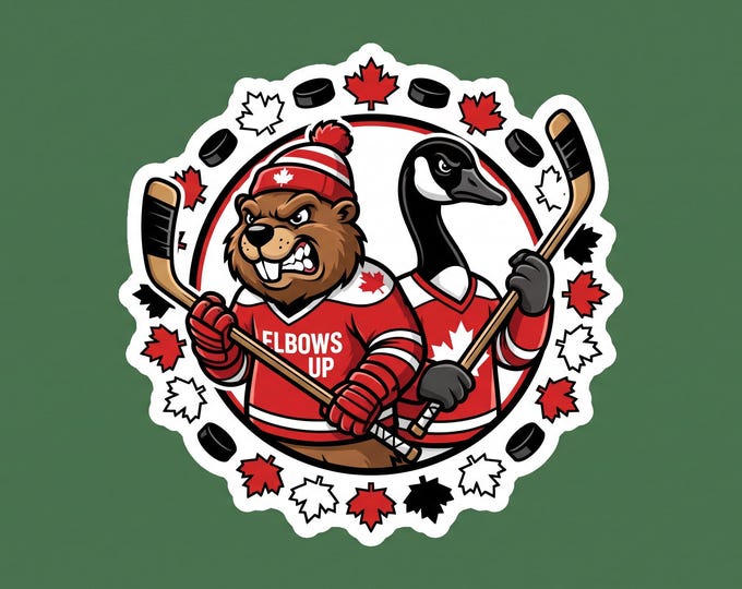 Proudly Canadian Round Elbows Up Bumper Sticker, Magnet, Vinyl Sticker or Window Cling, UV Laminate Coating