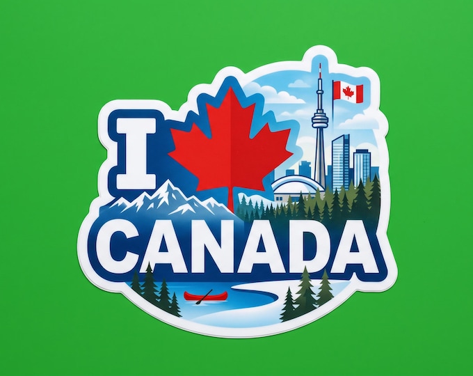 I Love Canada Bumper Sticker, Magnet, Vinyl Sticker or Window Cling, UV Laminate Coating