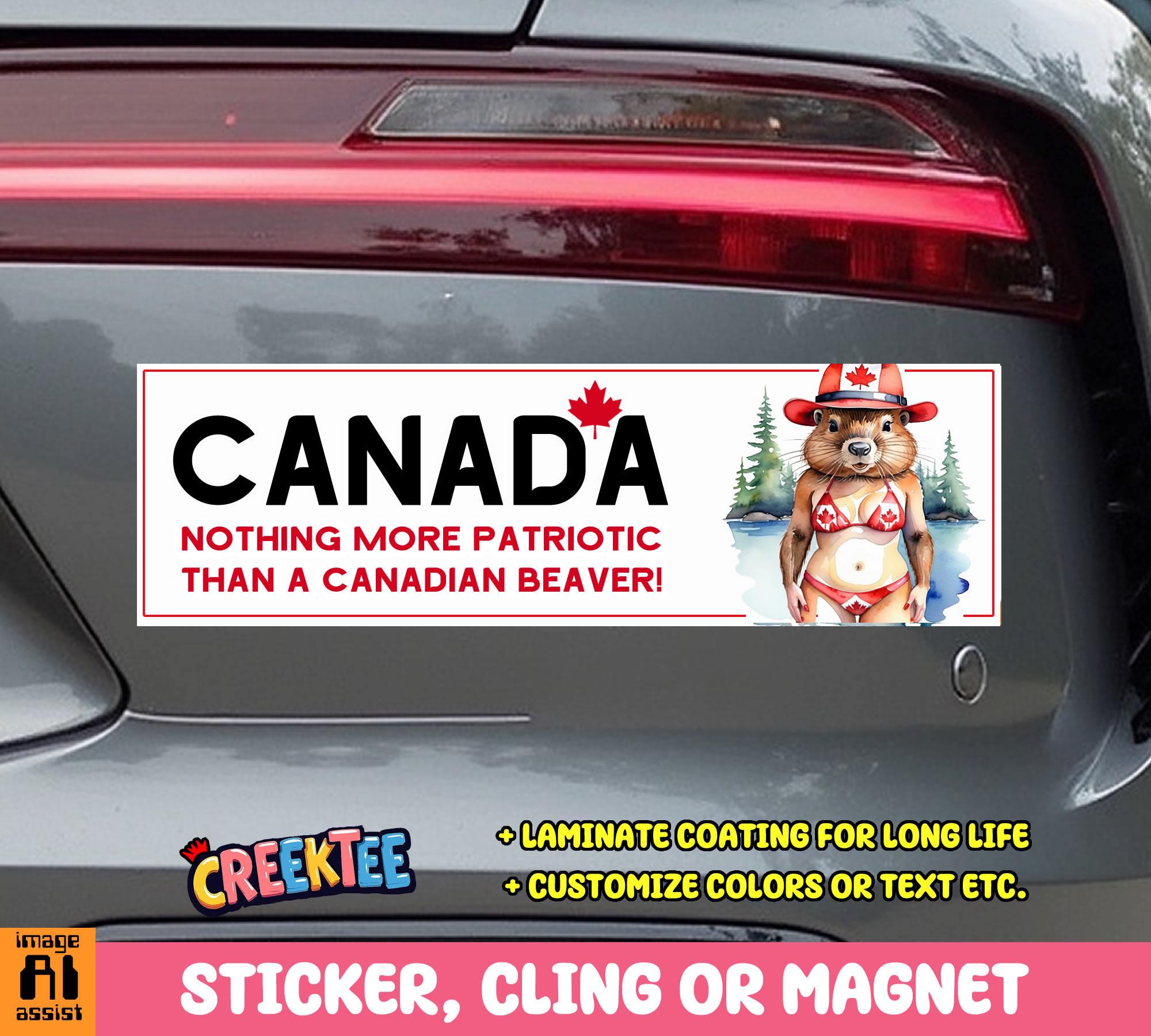 Canada Patriotic Beaver Bumper Sticker, Magnet, Vinyl Sticker, Window Cling UV Laminate Coating