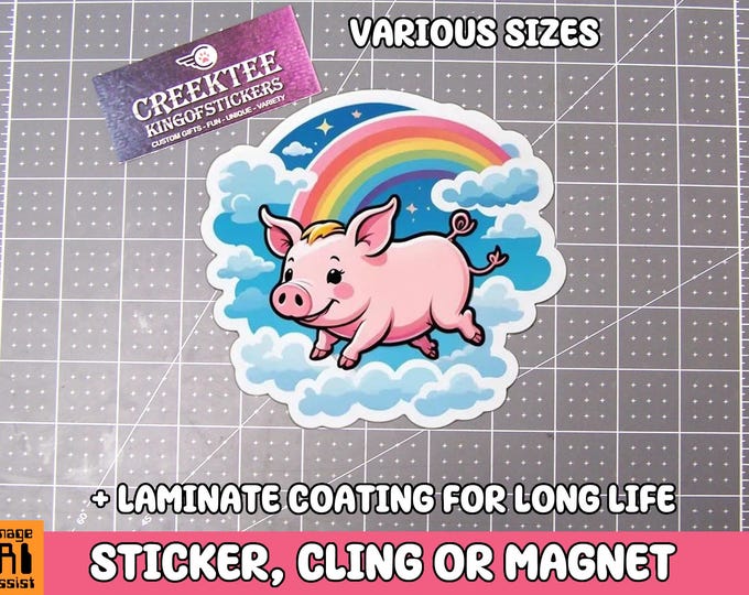 Flying Pig Vinyl Sticker, Window Cling or Magnet in UV Laminate Coating