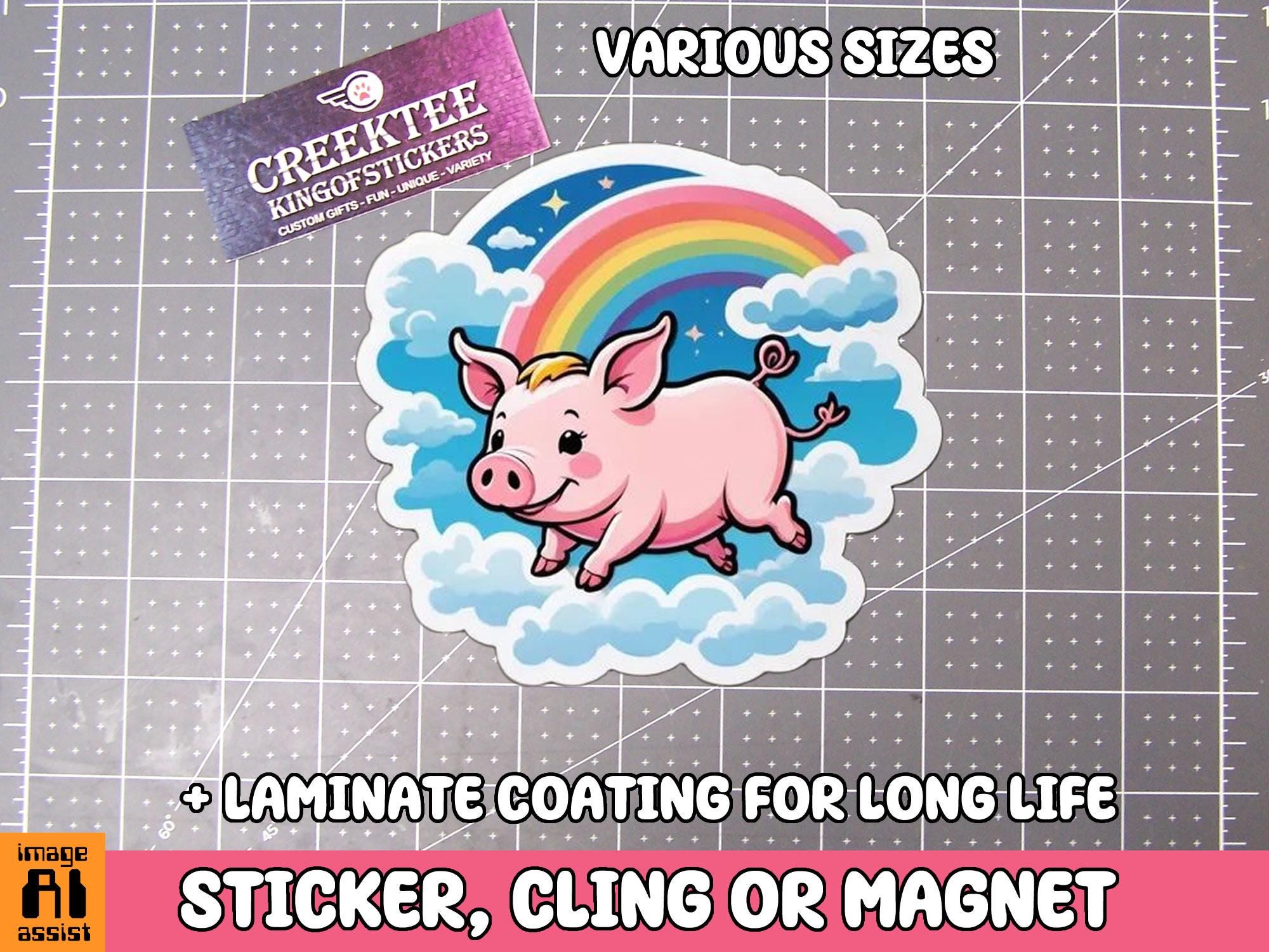 Flying Pig Vinyl Sticker, Window Cling or Magnet in UV Laminate Coating