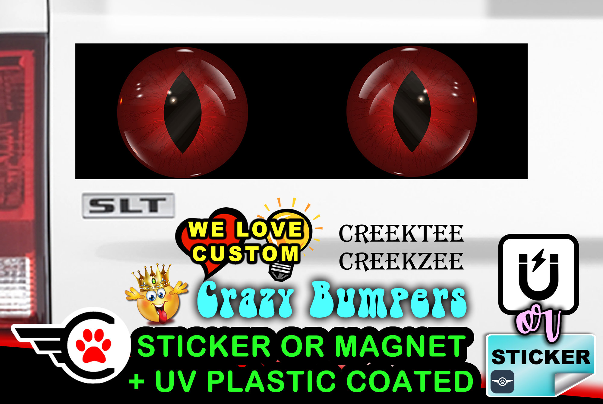 Evil Eyes Bumper Sticker or Magnet in new sizes, 4
