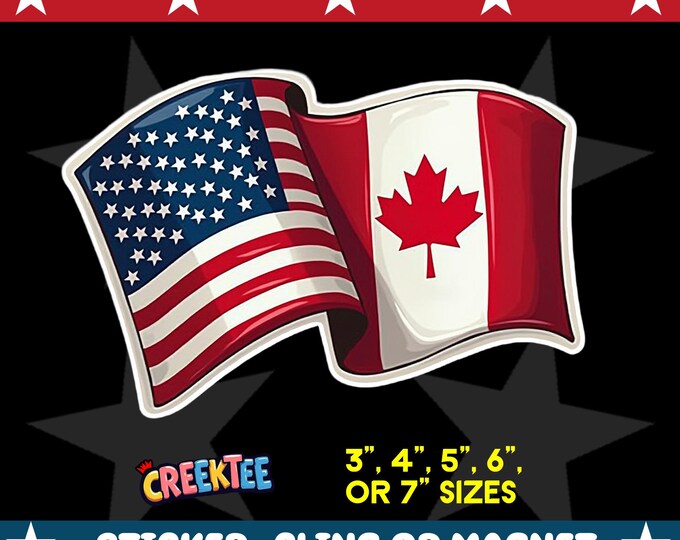 USA Canada Friendship Bumper Sticker, Magnet, Vinyl Sticker or Window Cling, UV Laminate Coating, laptop, water bottle