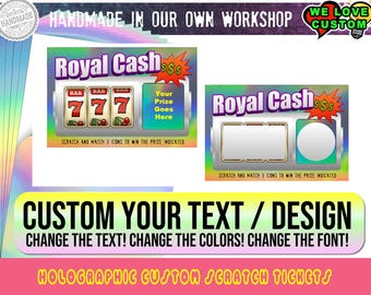 Holographic Custom Faux Scratch Tickets Novelty, Laminate Coating, Scratch Off Top, Customize The Text and Message