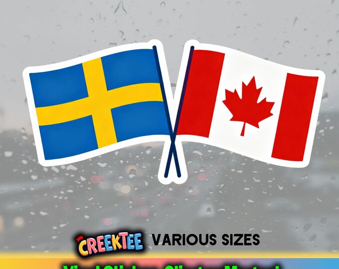 Sweden Canada Vinyl Sticker, Window Cling or Magnet in UV Laminate Coating