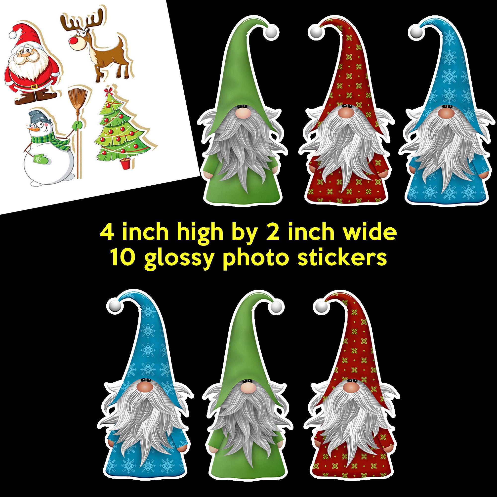10 large christmas stickers 4 inches high by 2 inches wide - glossy vivid christmas stickers