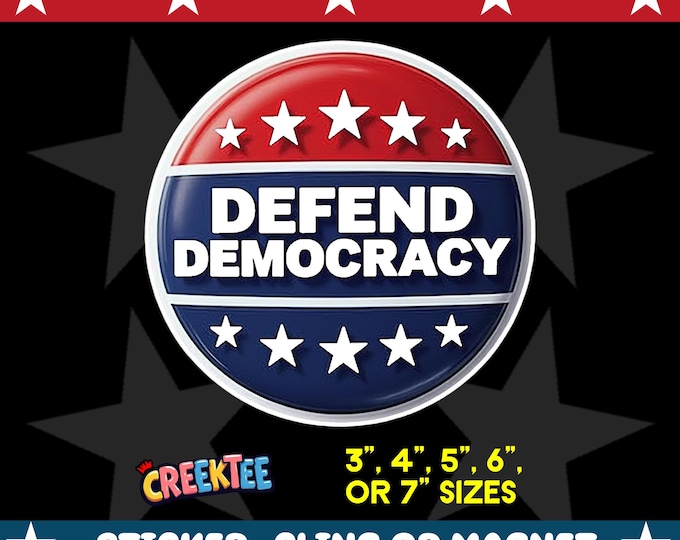 Defend Democracy Bumper Sticker, Magnet, Vinyl Sticker or Window Cling, UV Laminate Coating, laptop, water bottle