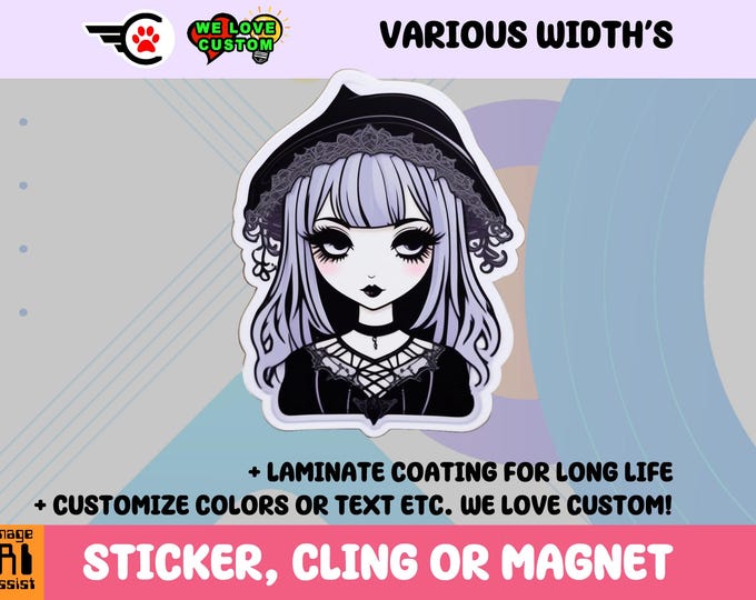 Goth Girl Vinyl Sticker, Magnet or Window Cling in Various Sizes