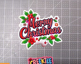 Merry Christmas Vinyl Sticker, Window Cling or Magnet in UV Laminate Coating