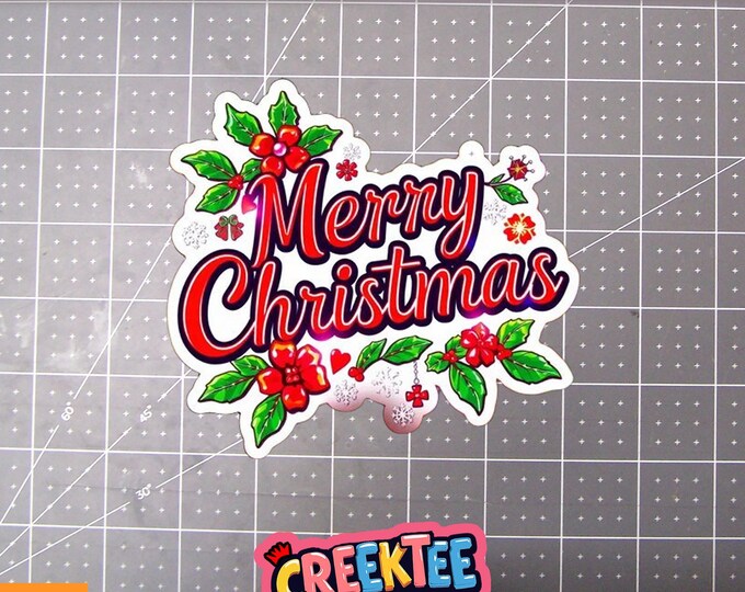 Merry Christmas Vinyl Sticker, Window Cling or Magnet in UV Laminate Coating
