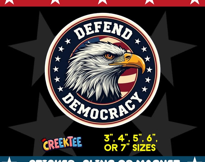 Defend Democracy Bumper Sticker, Magnet, Vinyl Sticker or Window Cling, UV Laminate Coating, laptop, water bottle