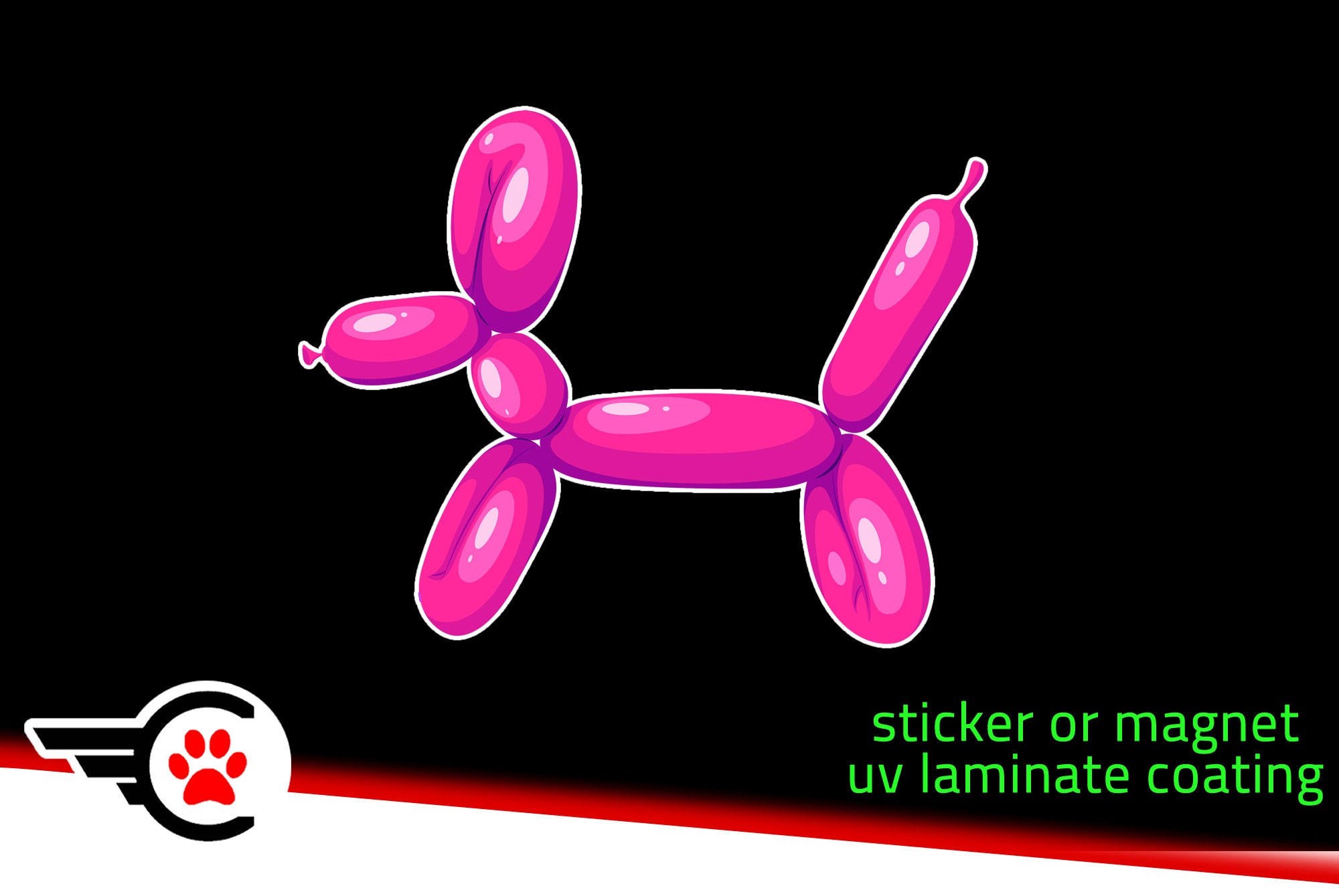 Pink Dog Balloon sticker or magnet in various wide, vinyl OR standard sticker OR magnet