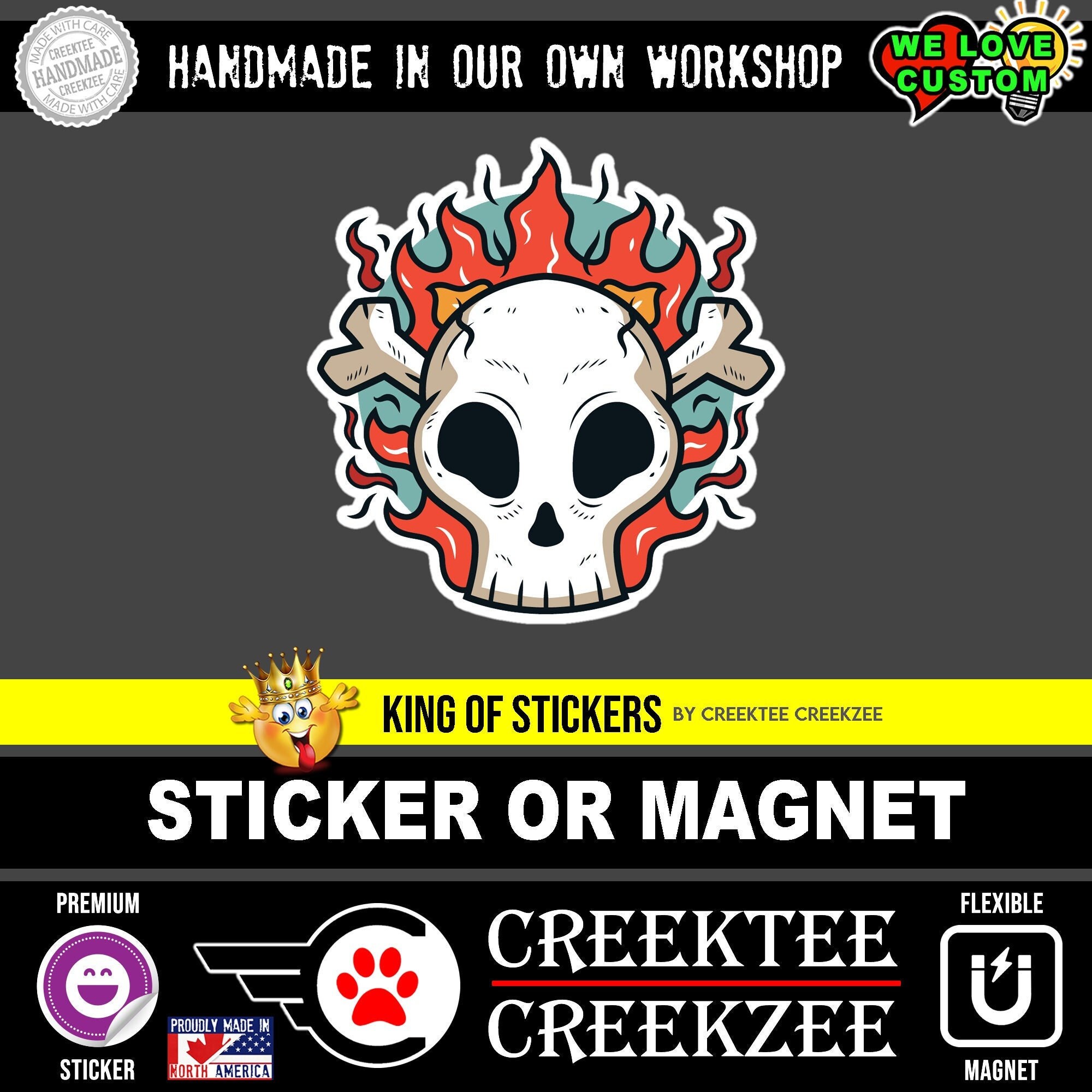 Skull Die-Cut sticker or magnet in various widths, 3