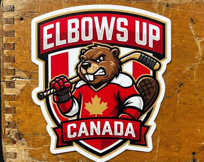 Elbows Up Canada Angry Beaver Bumper Sticker, Magnet, Vinyl Sticker, Window Cling, UV Laminate, laptop, water bottle