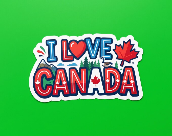 I Love Canada Bumper Sticker, Magnet, Vinyl Sticker or Window Cling, UV Laminate Coating