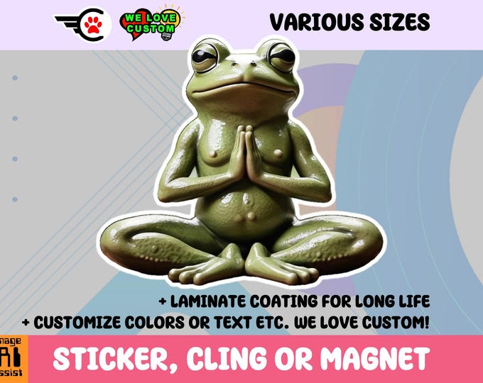 Zen Frog Vinyl Sticker, Magnet or Window Cling in Various Sizes