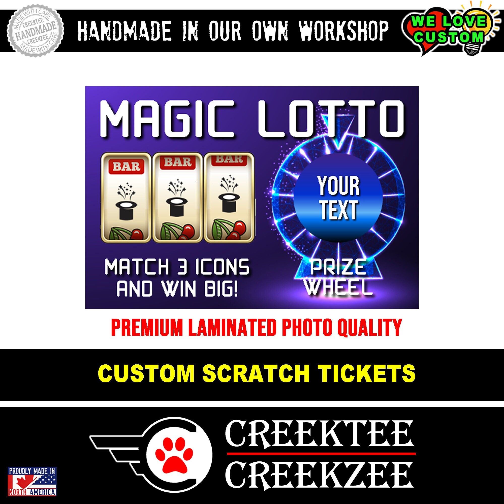 Your Image Icon and Custom Text Fun Faux Lottery Ticket Simulation Scratch Tickets 3.75