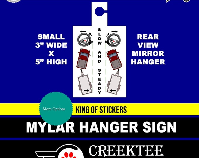 Rear View Mirror Hanger Trailer Backup Instructions Reminder Quality Print, Laminated With White Mylar Backing - Print One Side