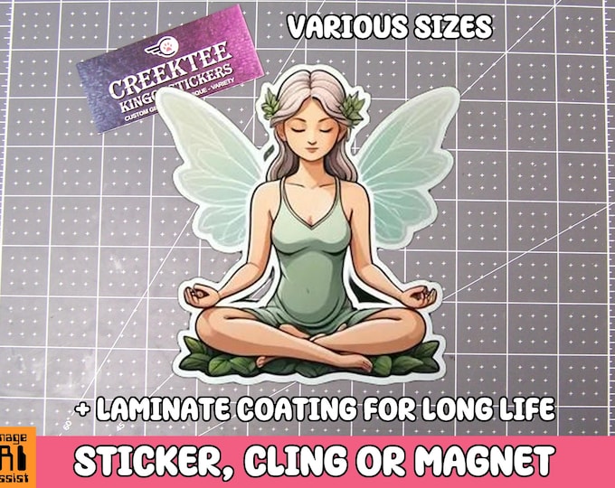 Zen Fairy Vinyl Sticker, Window Cling or Magnet in UV Laminate Coating