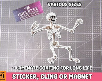 Skeleton Sticker Dancing Skeleton Magnet, dance macabre  Vinyl Sticker, Magnet or Cling in Various Sizes, skull drawing, laptop sticker