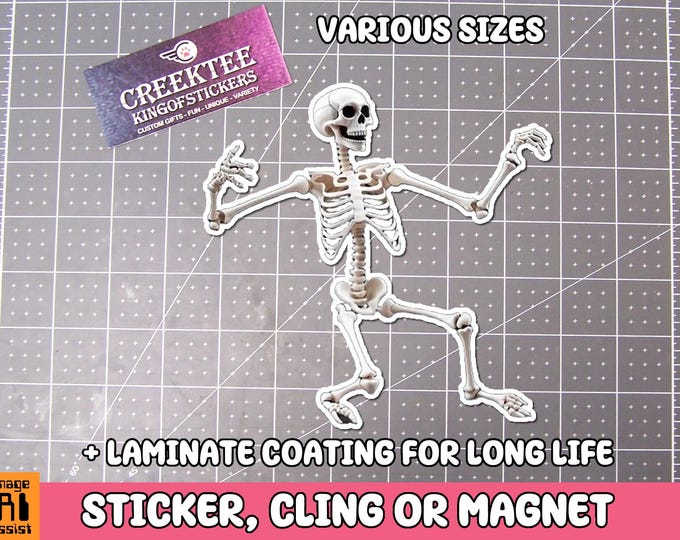 Skeleton Sticker Dancing Skeleton Magnet, dance macabre  Vinyl Sticker, Magnet or Cling in Various Sizes, skull drawing, laptop sticker