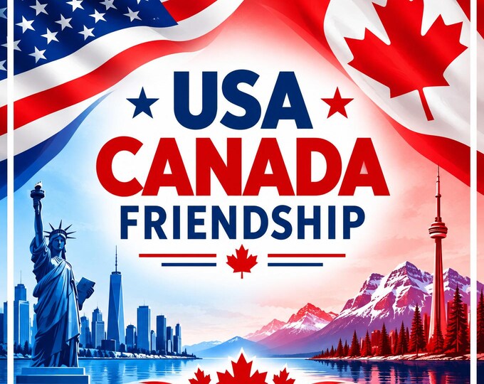 USA CANADA Friendship Square Bumper Sticker, Magnet, Vinyl Sticker or Window Cling, UV Laminate Coating, laptop, water bottle
