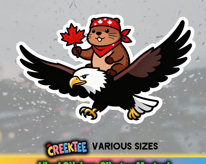 Canadian Beaver Riding Eagle Vinyl Sticker, Magnet or Window Cling