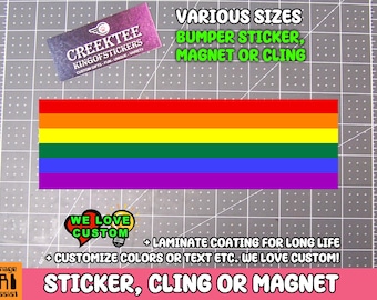 Rainbow Pride Colors Bumper Sticker, Magnet or Window Cling