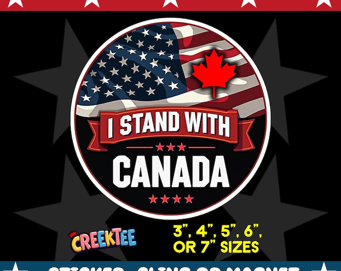 Canada USA Friendship Round Bumper Sticker, Magnet, Vinyl Sticker or Window Cling, UV Laminate Coating, laptop, water bottle